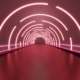un tunnel futuriste formés d'arcs de cercles en néons de couleur rose